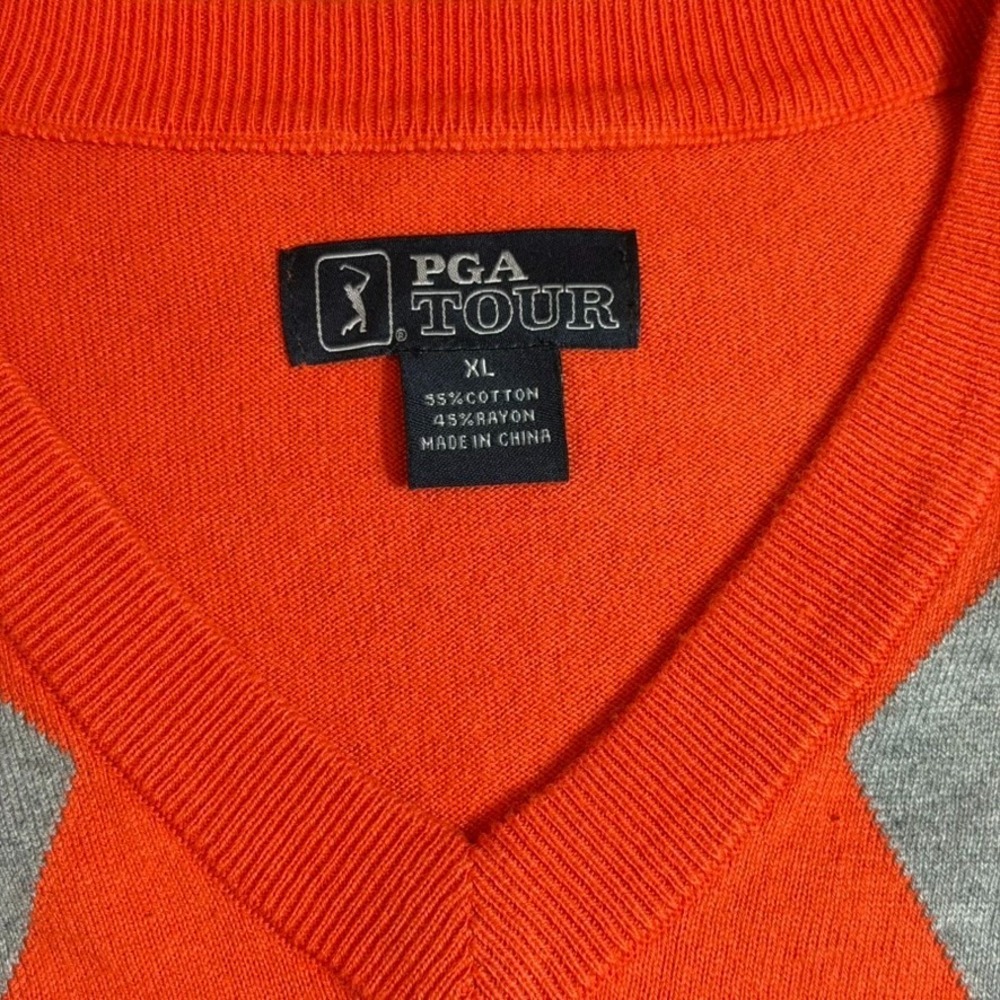 PGA Tour Mens Classic Argyle Golf Sweater Vest Orange V-Neck XL RN37763 - Picture 3 of 8